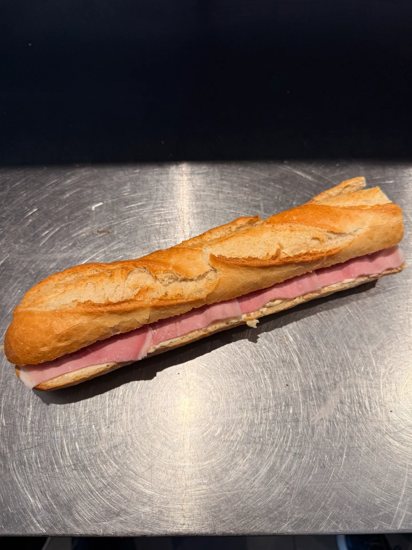 Jambon à l'os (Normal (1/2 baguette), Baguette blanche, Mayonnaise, Sans crudités)