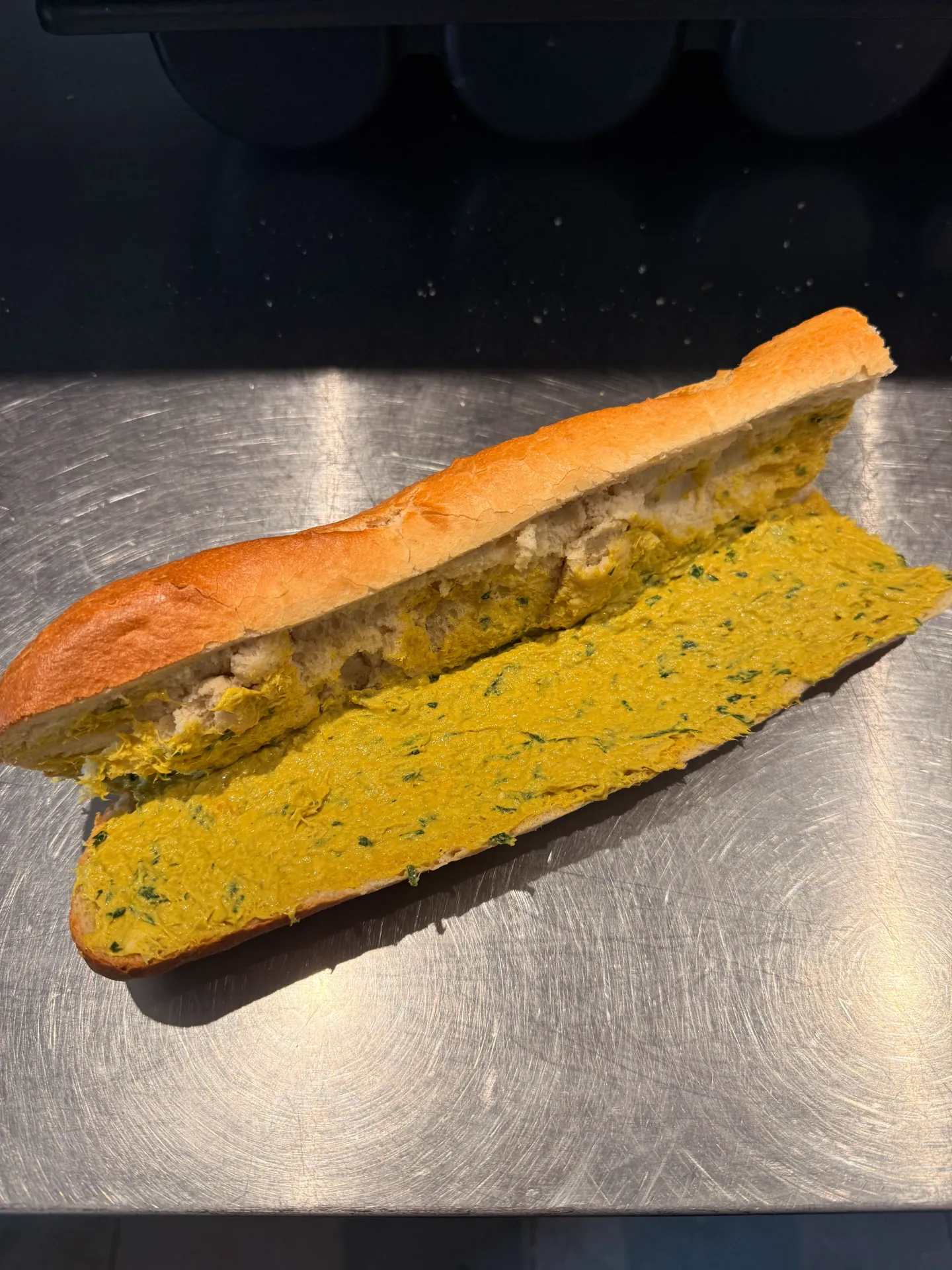 Poulet curry (Normal (1/2 baguette), Baguette blanche, Sans crudités)