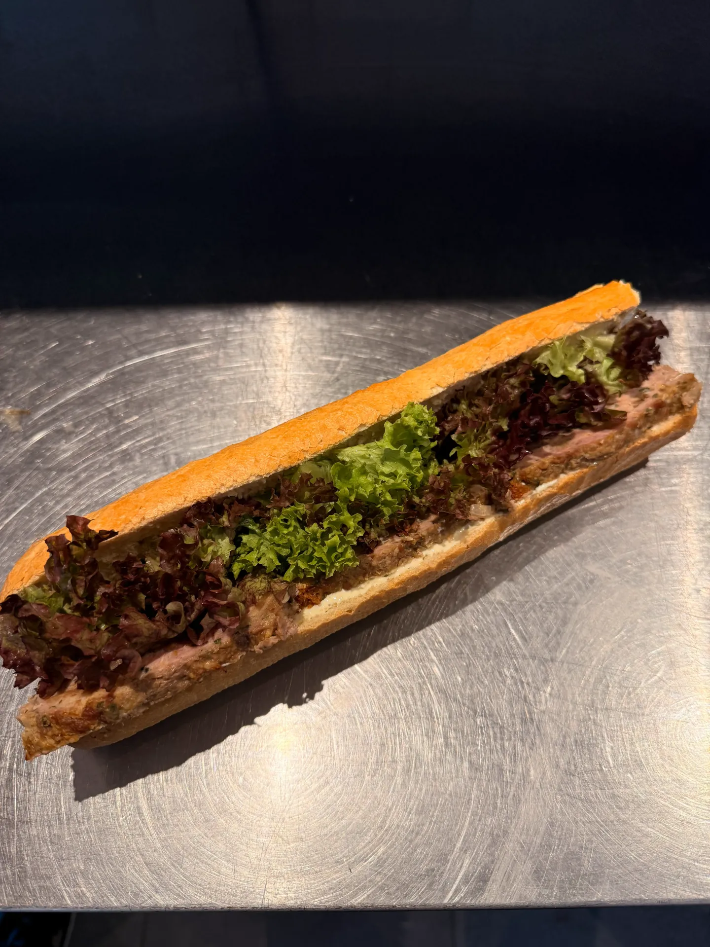 Le fermier dans son pré : PAIN DE VIANDE (Normal (1/2 baguette), Baguette blanche, Tartare, Salade)